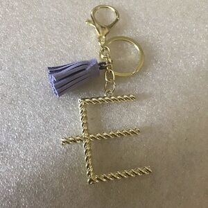 Gold Letter E Keychain with Lilac Tassel - Women Accessories